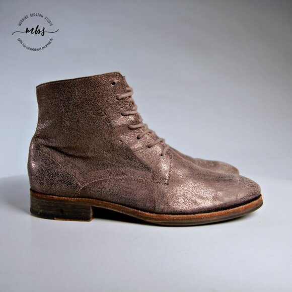 All Saints Metallic Suede Combat Boots in Gold Women Size 9 - Picture 1 of 14